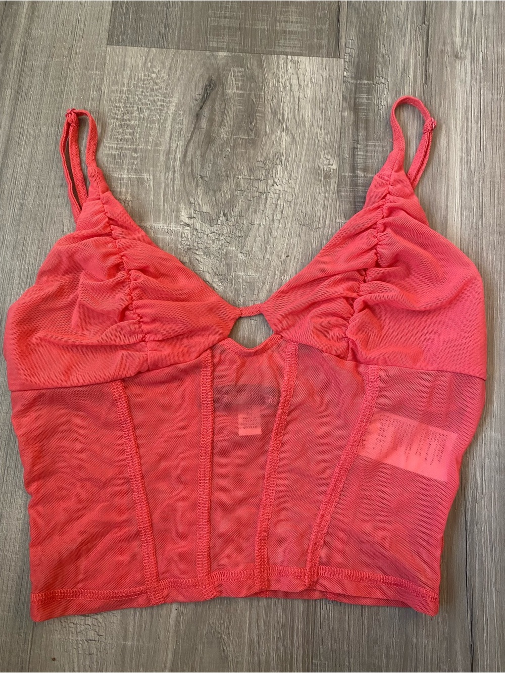 Urban Outfitters Medium Pink Coral Mesh Corset Bustier Styled Cropped Tank Top
